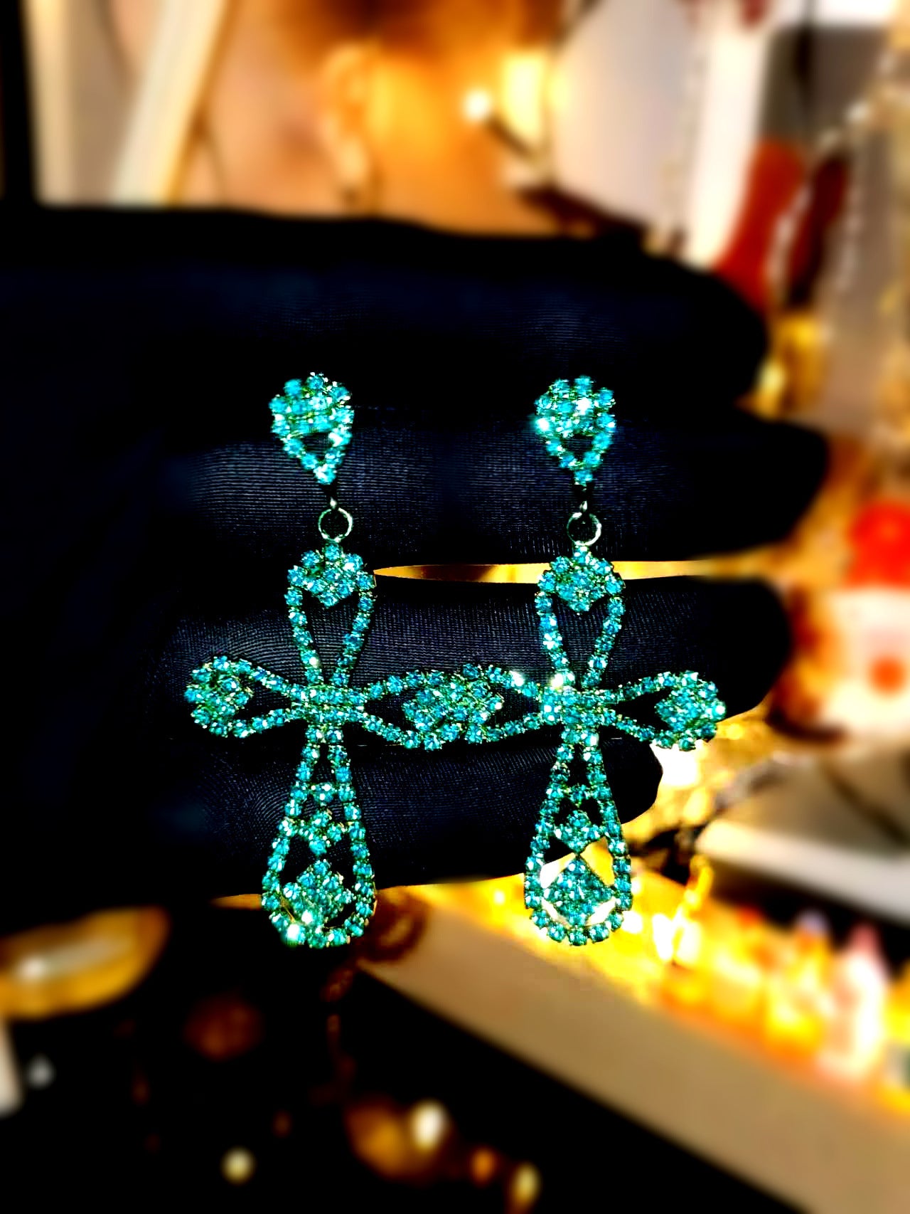 DINGKA high-end luxury flash diamond hollow cross long earrings women's temperament versatile earrings copper ear jewelry