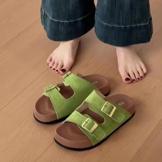 Casual fashion green  slippers women's outerwear  summer new thick-soled non-slip beach one-word sandals