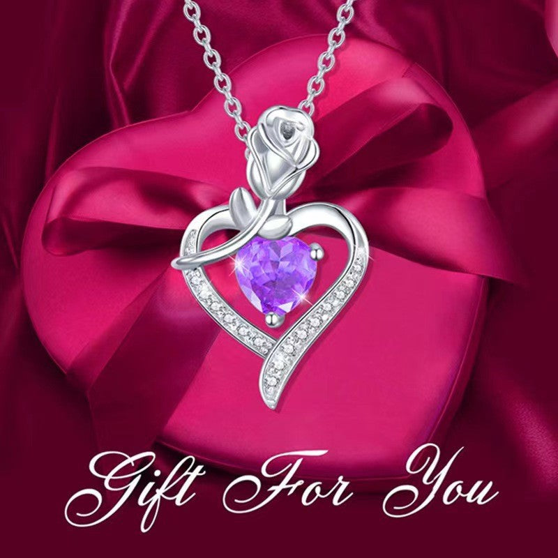 European and American fashion rose women's love-type diamond-encrusted pendant necklace Mother's Day gift jewelry