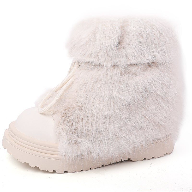 autumn and winter new fashionable, comfortable, lightweight and warm thick-soled heightening fluffy snow boot shoes women's piled thickened cotton shoes
