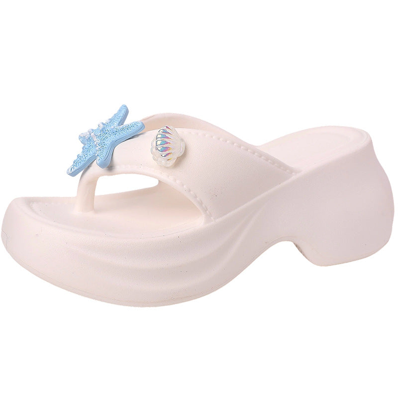 Star flip-flops women's outer wear  summer new thick-bottomed sweet heightening muffin and seaside beach cool slippers