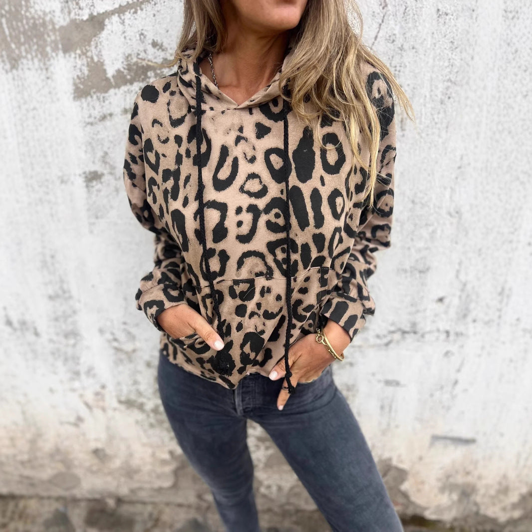 European, American retro long-sleeved women's print hooded sweater street hip-hop hooded