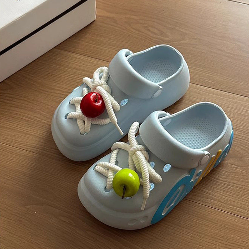 Cartoon platform hole shoes summer fashion outerwear doll muffin bottom heightening beach sandals girls bag head slippers