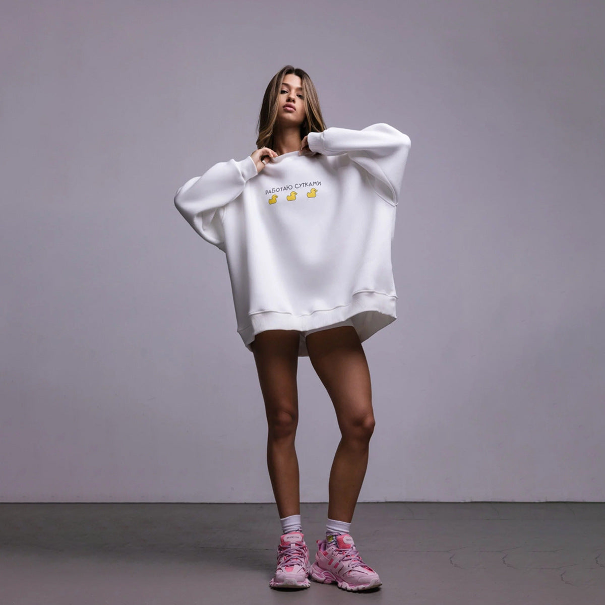 Loose crew neck sweater new autumn and winter European and American style versatile and thin pullover without hat sweater women
