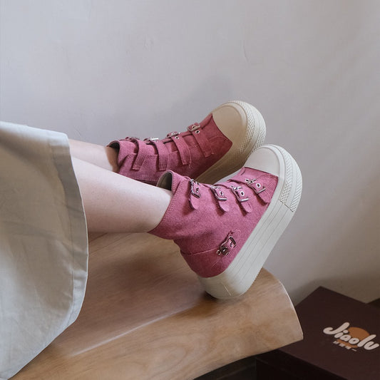 Piaohong canvas shoes women's boots increase height fashion  spring and summer new platform casual boot shoes board shoes versatile round head single