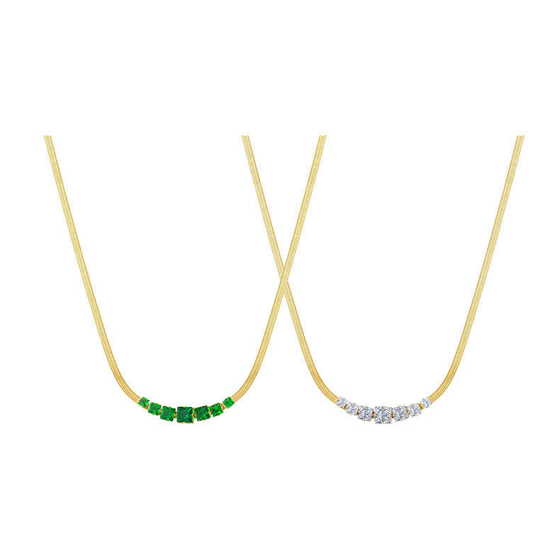 European and American cross-border titanium steel necklace women's versatile high-end temperament emerald snake bone chain does not fade jewelry wholesale