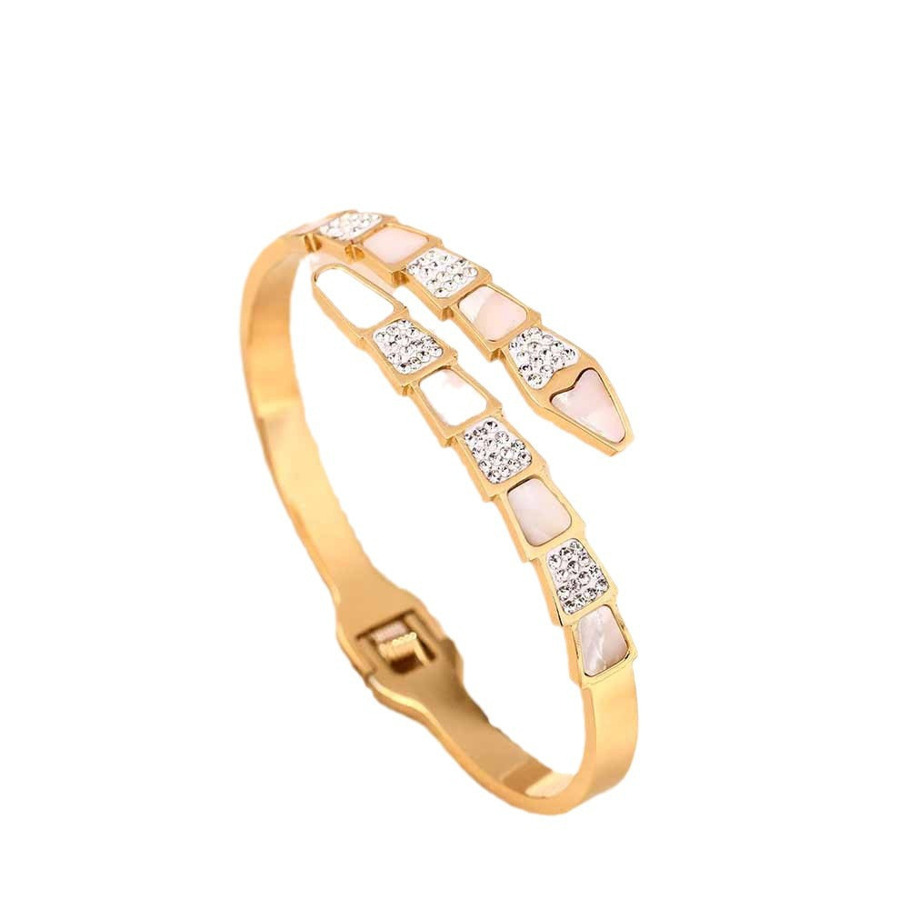 European and American cross-border fashion serpentine fritillary titanium steel bracelet women's high-end ins wind diamond-set non-fading jewelry