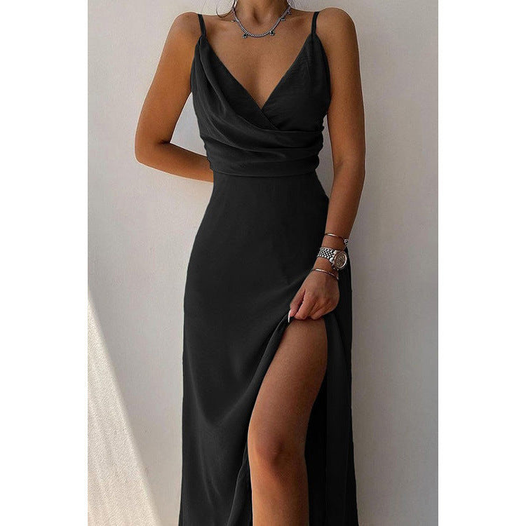 Summer new sexy v-neck suspenders, split ends fashion slim dress women's clothing