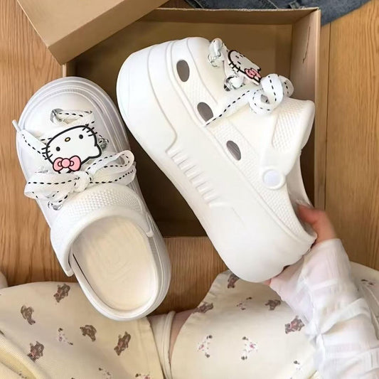 Cute cartoon Hello Kitty hole shoes women's  summer new thick-soled muffin bottom sweet strap bag head slippers