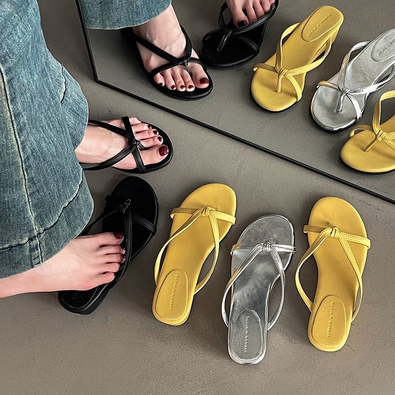 Thick-bottomed small flip-flops summer  French gentle temperament fairy suede toe slope heel cool slippers