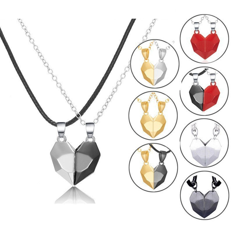 Dragon and Explosive Couple Love Item Magnet Necklace, Wishing Stone Pendant Heartbreak Clavicle Chain Heart Necklace
