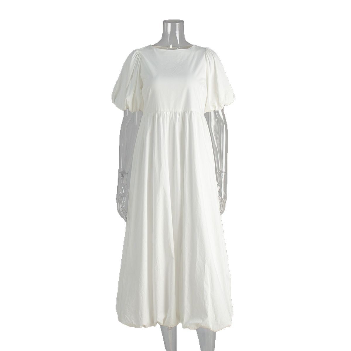 Pure cotton round neck bubble sleeve dress European and American spring and summer new solid color loose casual dress women