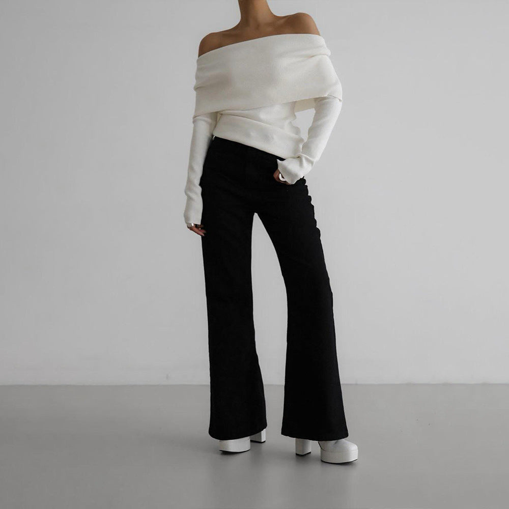Sweater women's autumn and winter European and American style long-sleeved knitted bottoming shirt one-word shoulder sexy slim-fitting off-the-shoulder top