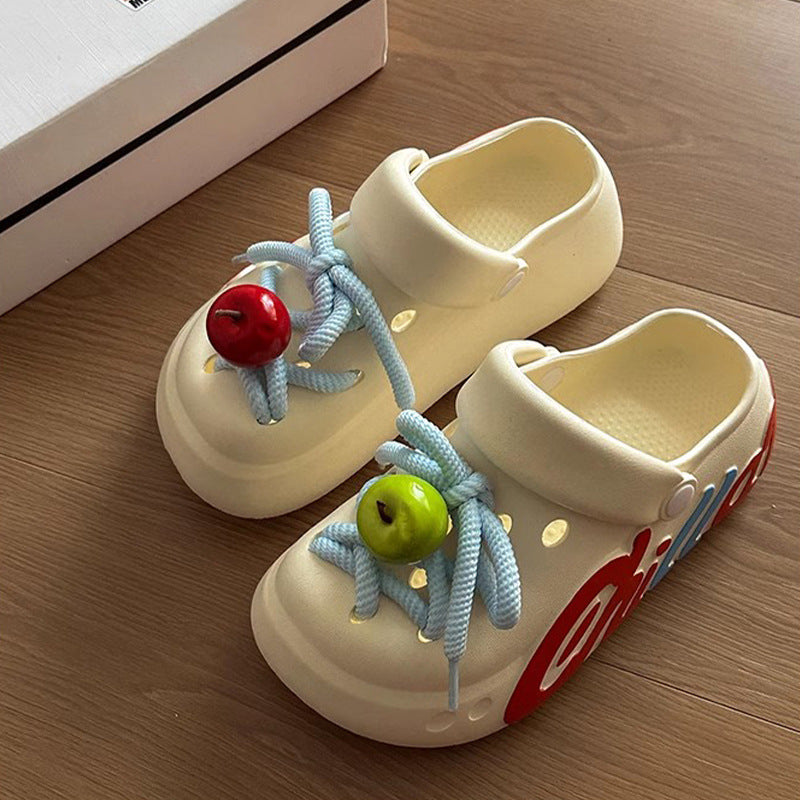 Cartoon platform hole shoes summer fashion outerwear doll muffin bottom heightening beach sandals girls bag head slippers