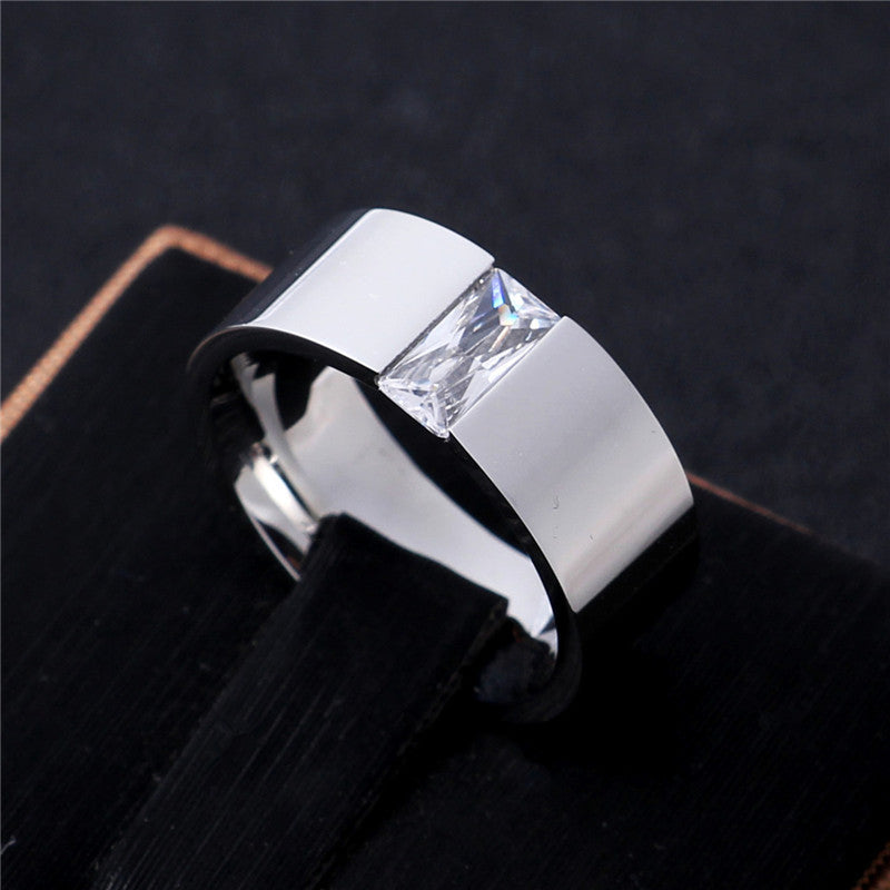 INS cold wind 8mm mirror super bright zircon ring 316 titanium steel ring, men's and women's rings, tungsten steel rings