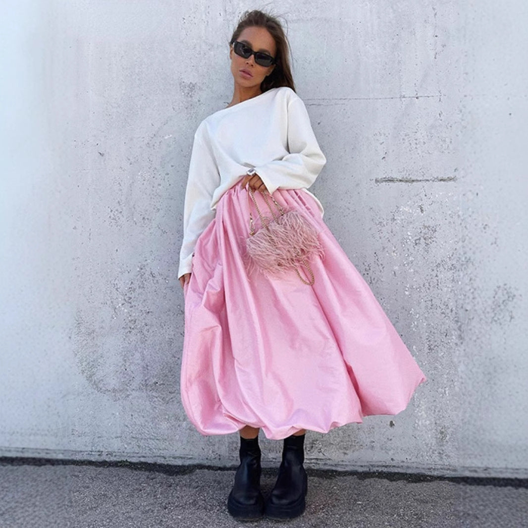 Bright skirt European and American spring and summer ins fashion trend party high waist balloon skirt bud skirt