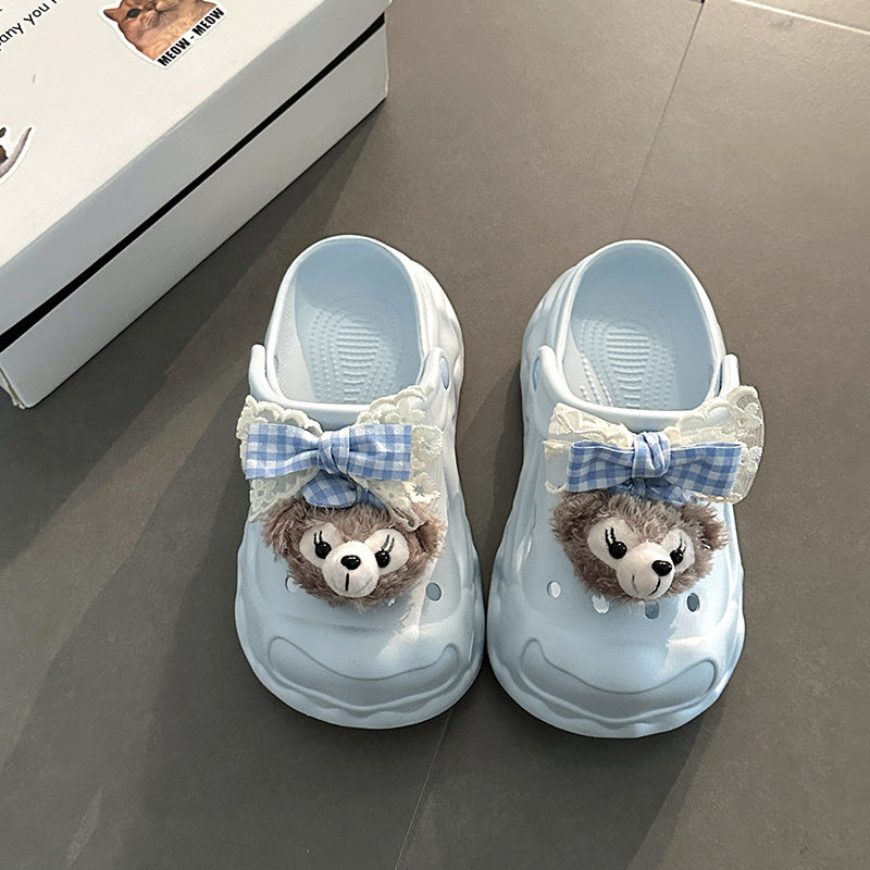 Cute casual platform slippers women's summer fashion outer wear heightening versatile sandals cartoon simple wear-resistant hole shoes