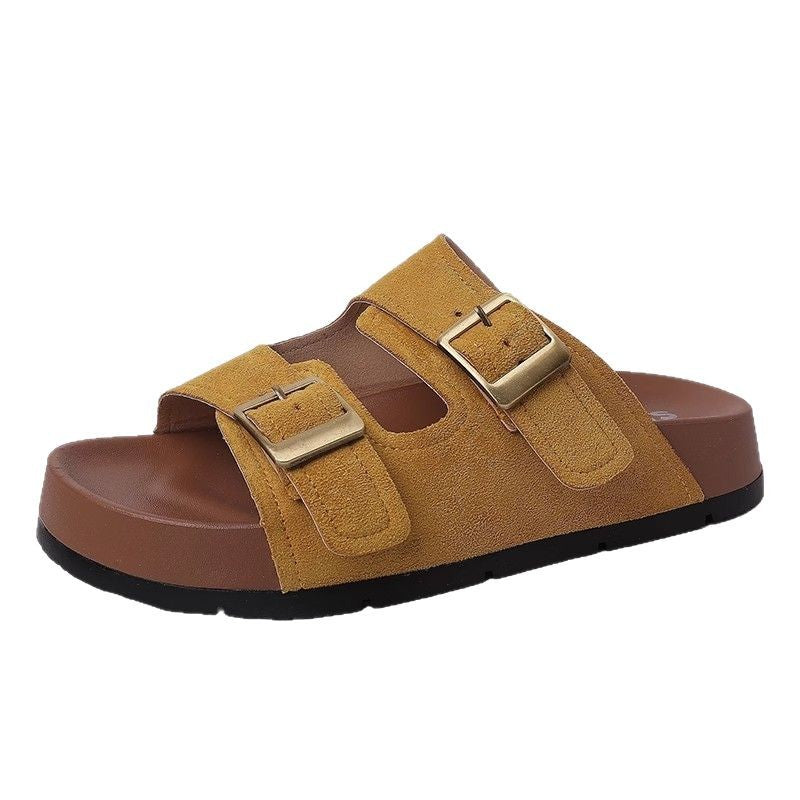 Casual fashion green  slippers women's outerwear  summer new thick-soled non-slip beach one-word sandals