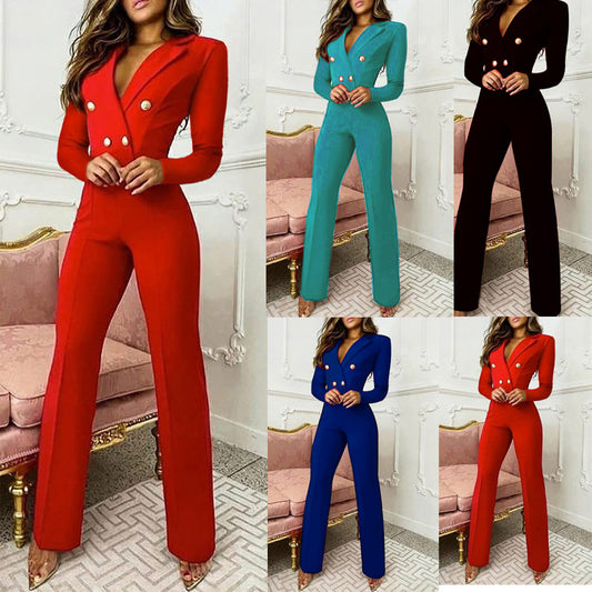 New, lapel long-sleeved slim-fit suit, professional jumpsuit. suits