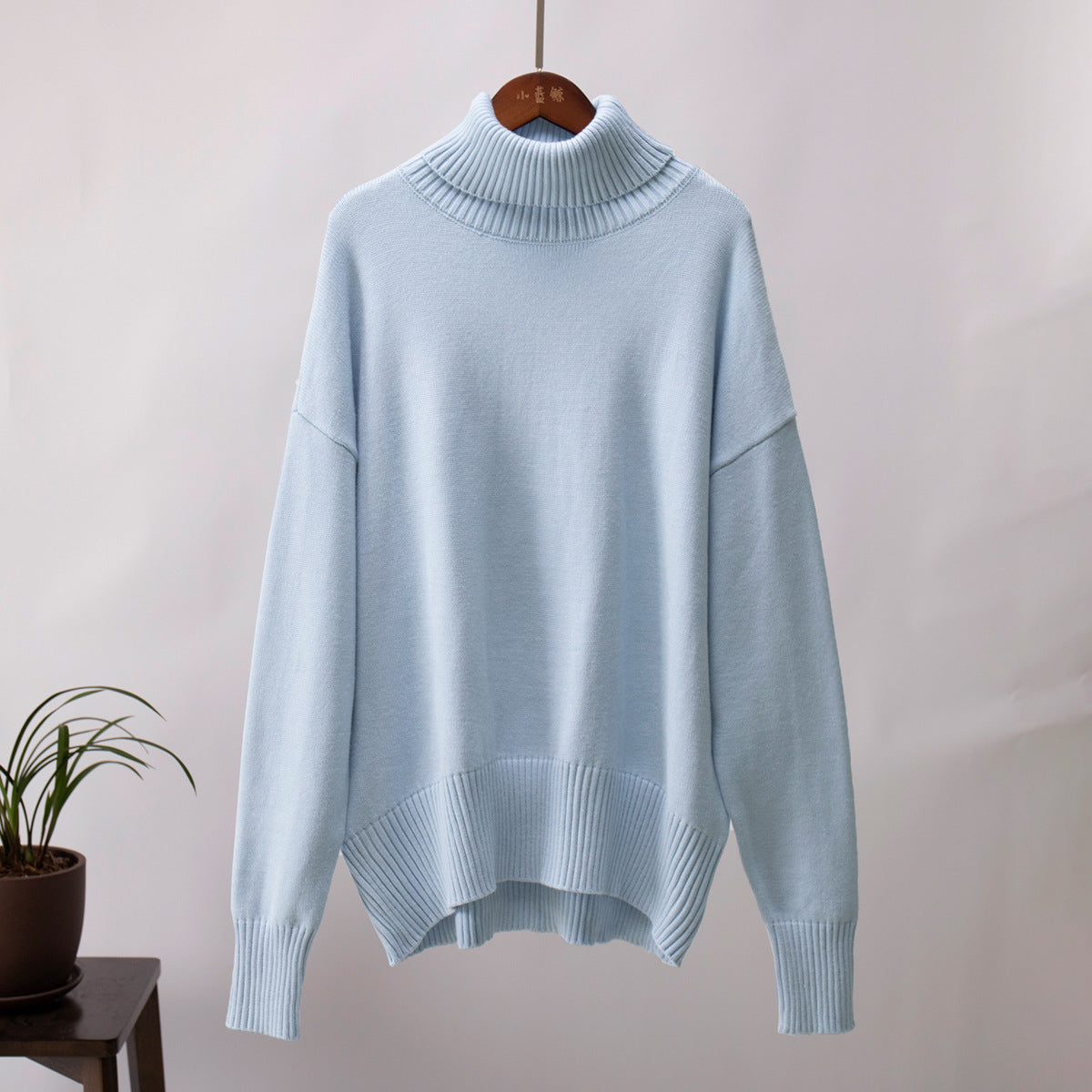 Cross-border solid color turtleneck sweater European, American autumn and winter loose knitted sweater Ins Amazon pullover women