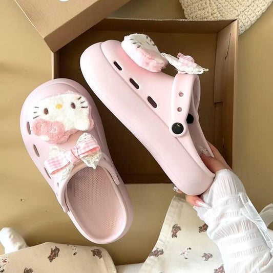 Thick-soled cartoon bag head drag women's summer niche outer wear new versatile cute hole shoes muffin bottom empty slippers