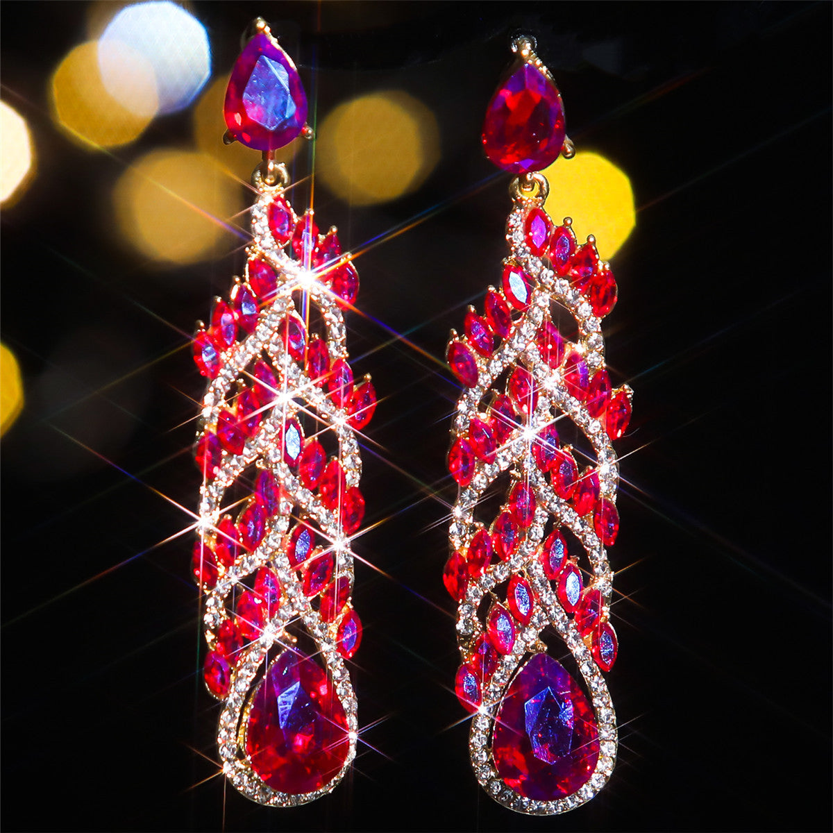 Europe, America, fashion glass rhinestone long earrings women, exaggerated crystal gemstone stud earrings earrings