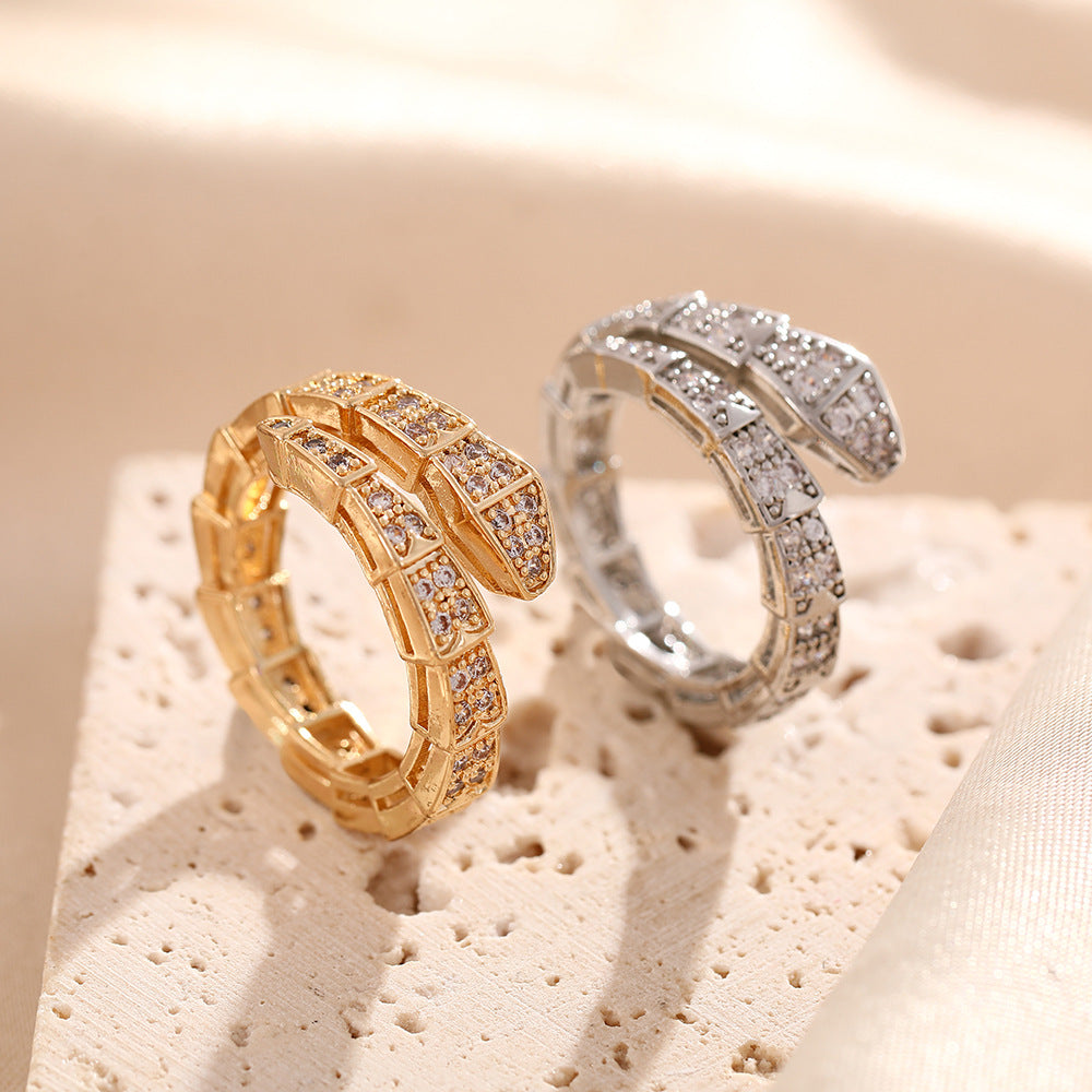 Europe and the United States cross-border hot-selling micro-inlaid diamond snake rings women's ins tide design high-end open bracelet hand jewelry