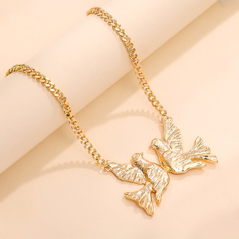 1 European and American fashion exaggerated fun hip-hop single item heavy metal gold peace dove female necklace street party style