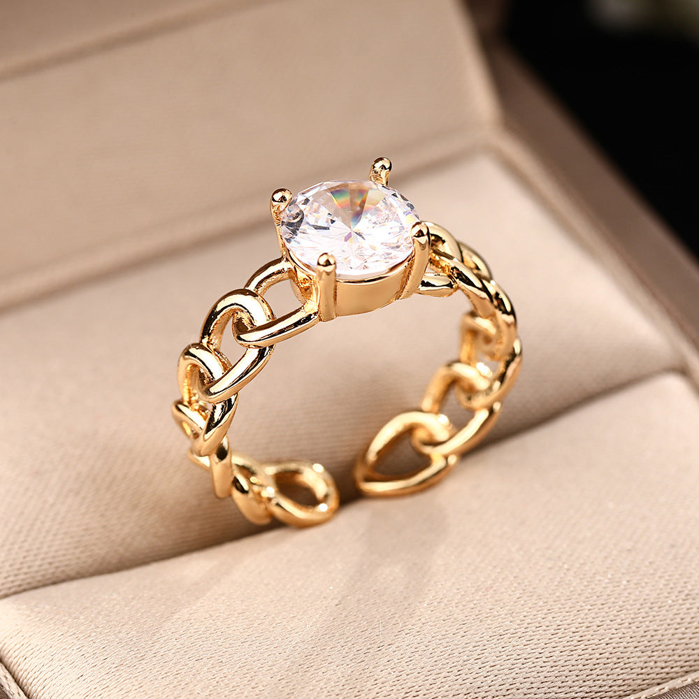 Amazon, Japan and Korea creative ins wind slightly inlaid zircon live rings women's trend chain hollow design hand jewelry