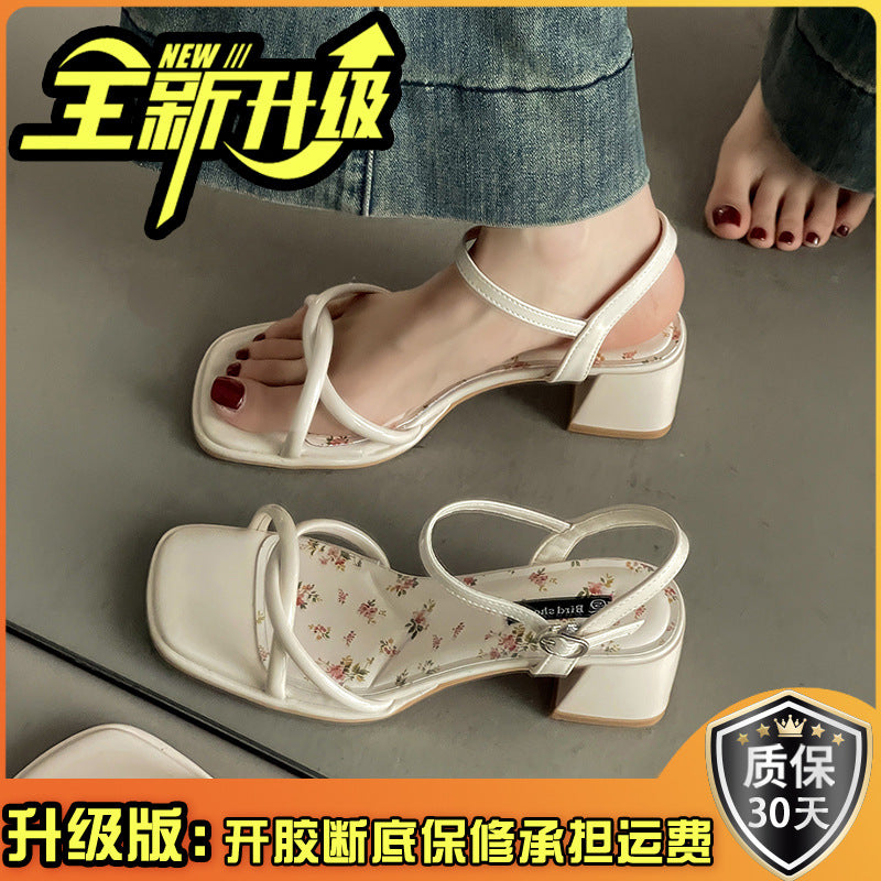French fairy style bow word with high heel sandals female  summer new floral small fresh open-toed sandals  slippers