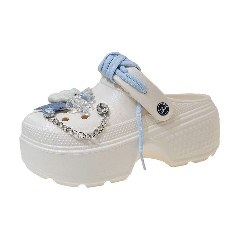 Thick-bottomed muffin hole hole women's summer wear  heightening new small non-slip bag head original DIY slippers