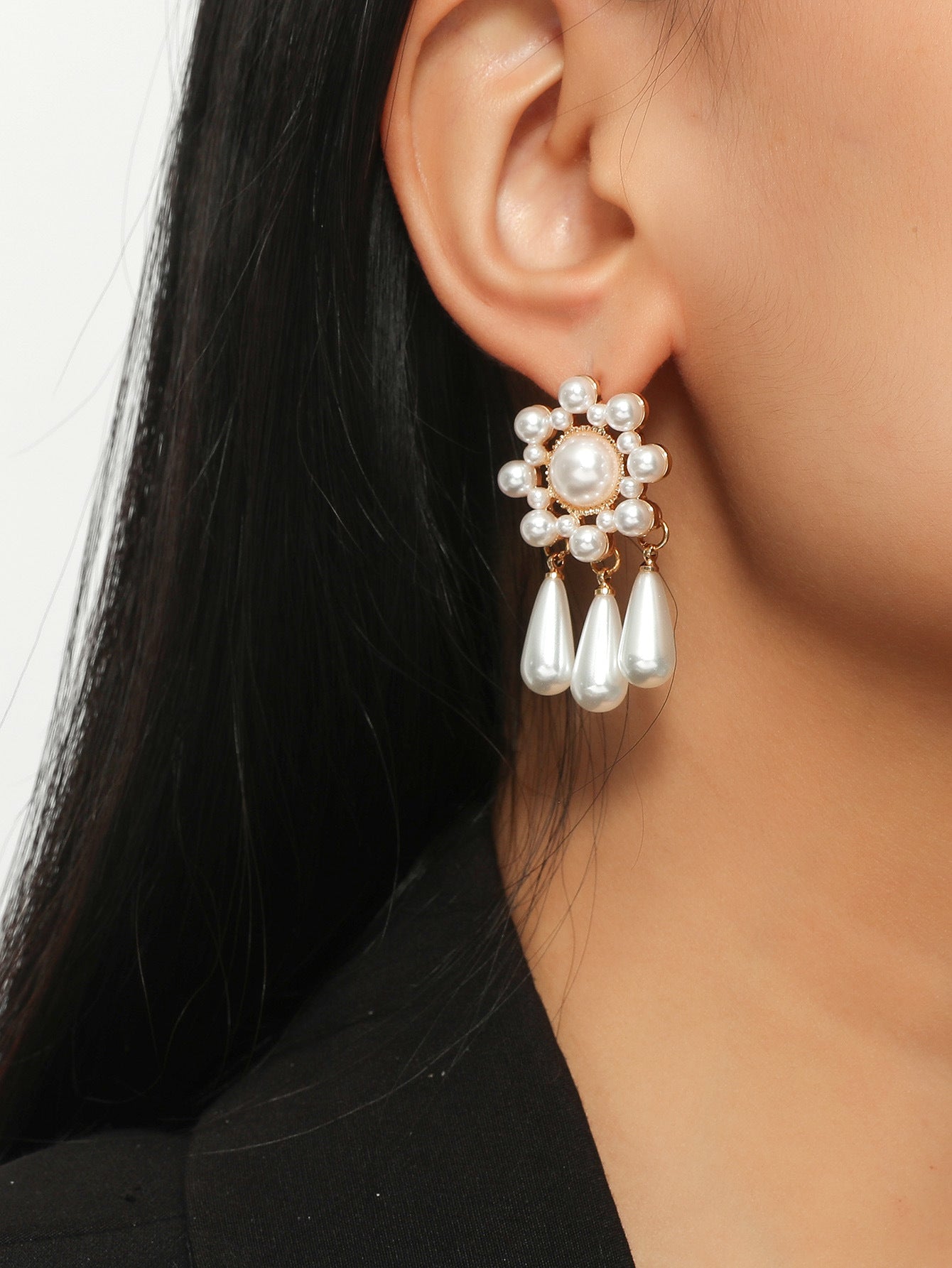 Dichka fashion geometric pearl zircon crystal long fringed earrings women's high-end luxury temperament stud earrings earrings