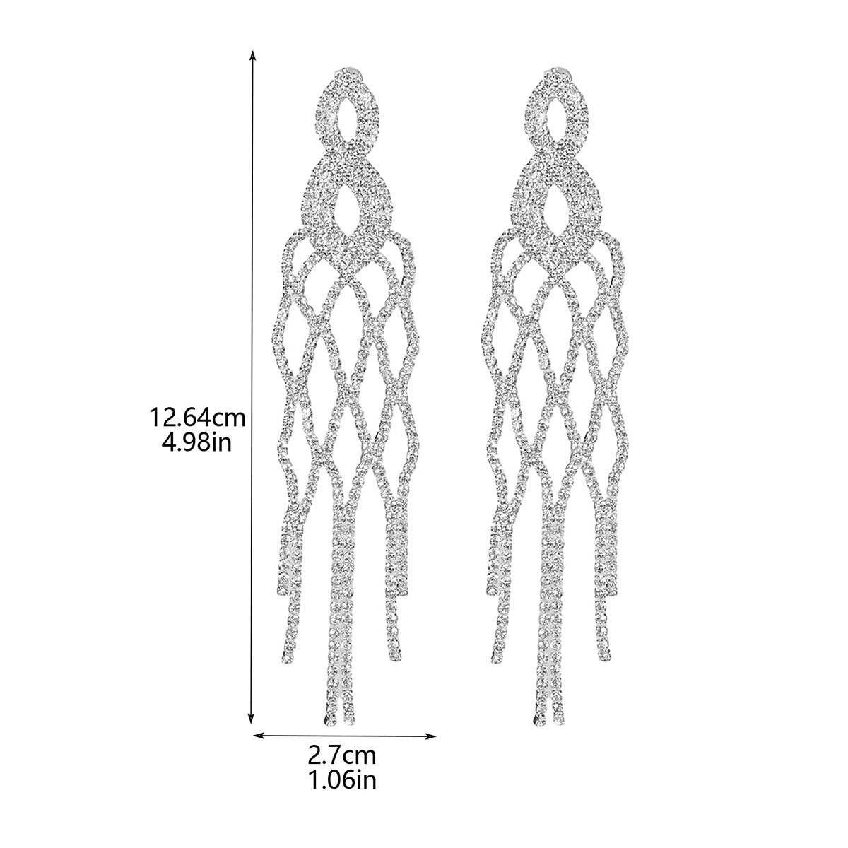Town card oversized and super long, new personality exaggerated long fringed earrings for women, fashionable and shiny rhinestone stud earrings