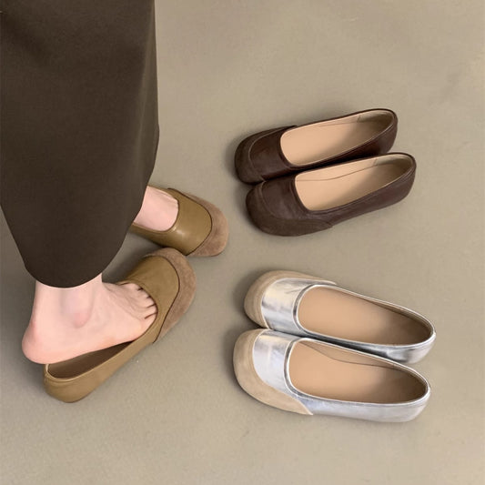 Floating mica ballet  soft leather flat-soled ballet shoes Mary Jane spring and autumn contrasting color design single beanie shoes women