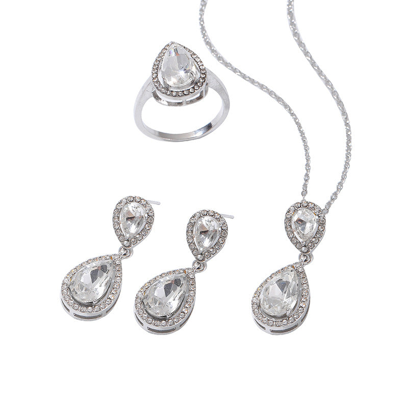 European and American water drop women's accessories, colored treasures, zircon sets, necklaces, earrings, ring sets, jewelry wholesale, spot multi-color.