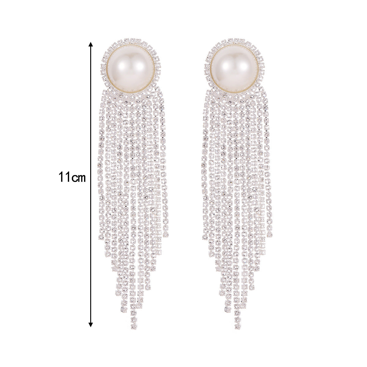 Dichka fashion geometric pearl zircon crystal long fringed earrings women's high-end luxury temperament stud earrings earrings