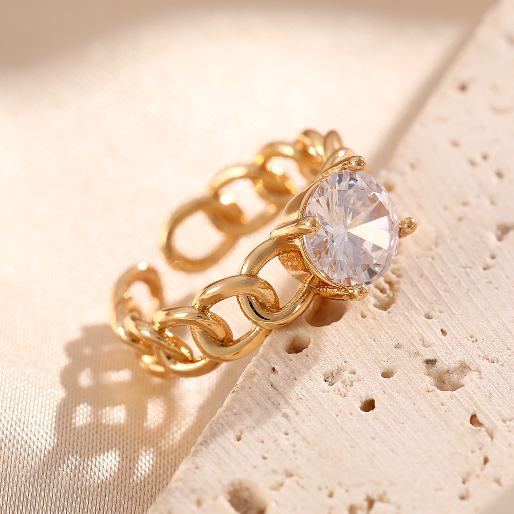 Amazon, Japan and Korea creative ins wind slightly inlaid zircon live rings women's trend chain hollow design hand jewelry