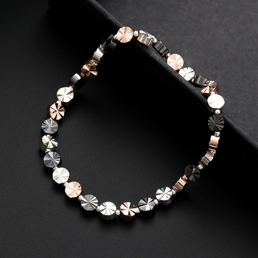 Popular round sparkling beaded bracelet, diamond-cut multi-color splicing versatile men's and women's elastic bracelet