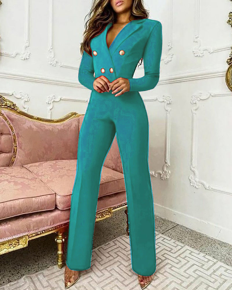 New, lapel long-sleeved slim-fit suit, professional jumpsuit. suits
