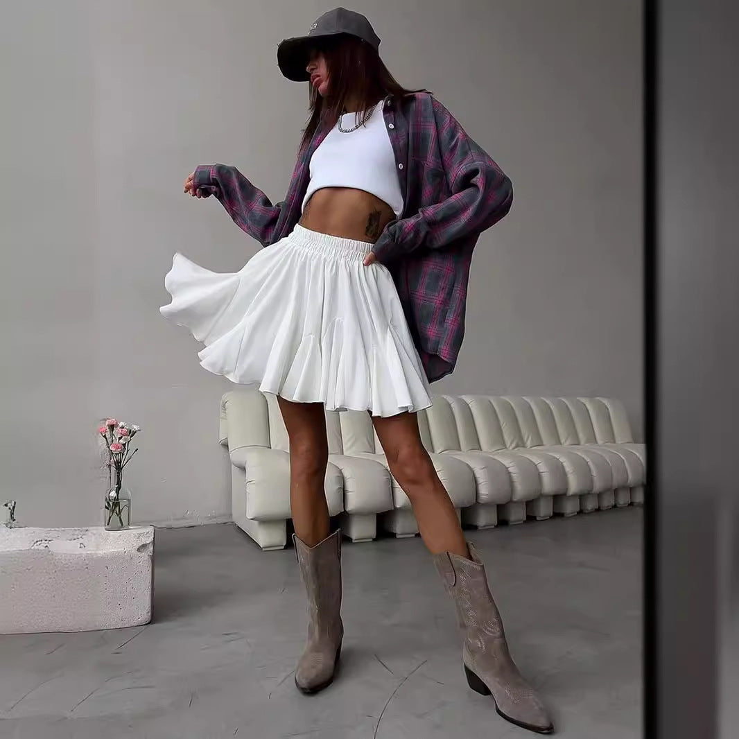 Splicing fungus edge short skirt European and American summer new Y2K street trend splicing mini pleated skirt