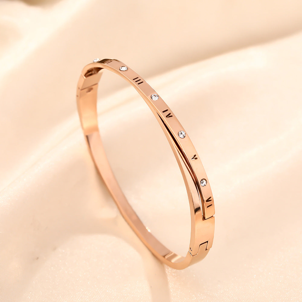 European and American fashion cross titanium steel bracelet female Roman numerals personality high-end buckle bracelet hand jewelry does not fade