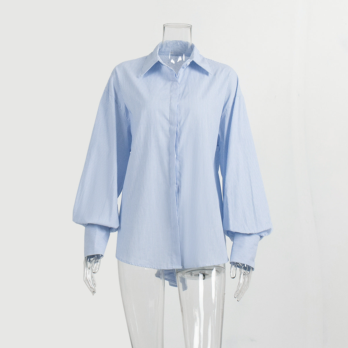 Cross-border striped shirt European and American summer new simple high-end hidden button long-sleeved striped cardigan