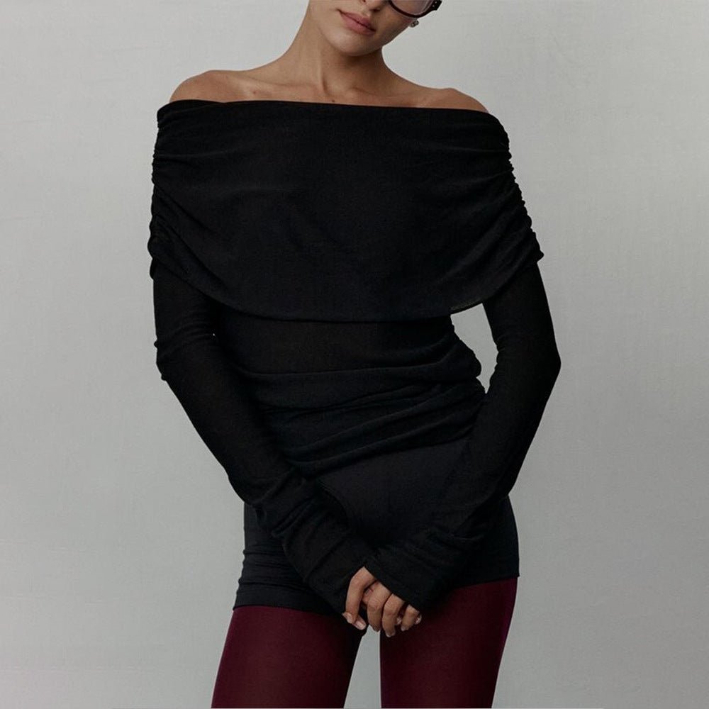 Sweater women's autumn and winter European and American style long-sleeved knitted bottoming shirt one-word shoulder sexy slim-fitting off-the-shoulder top
