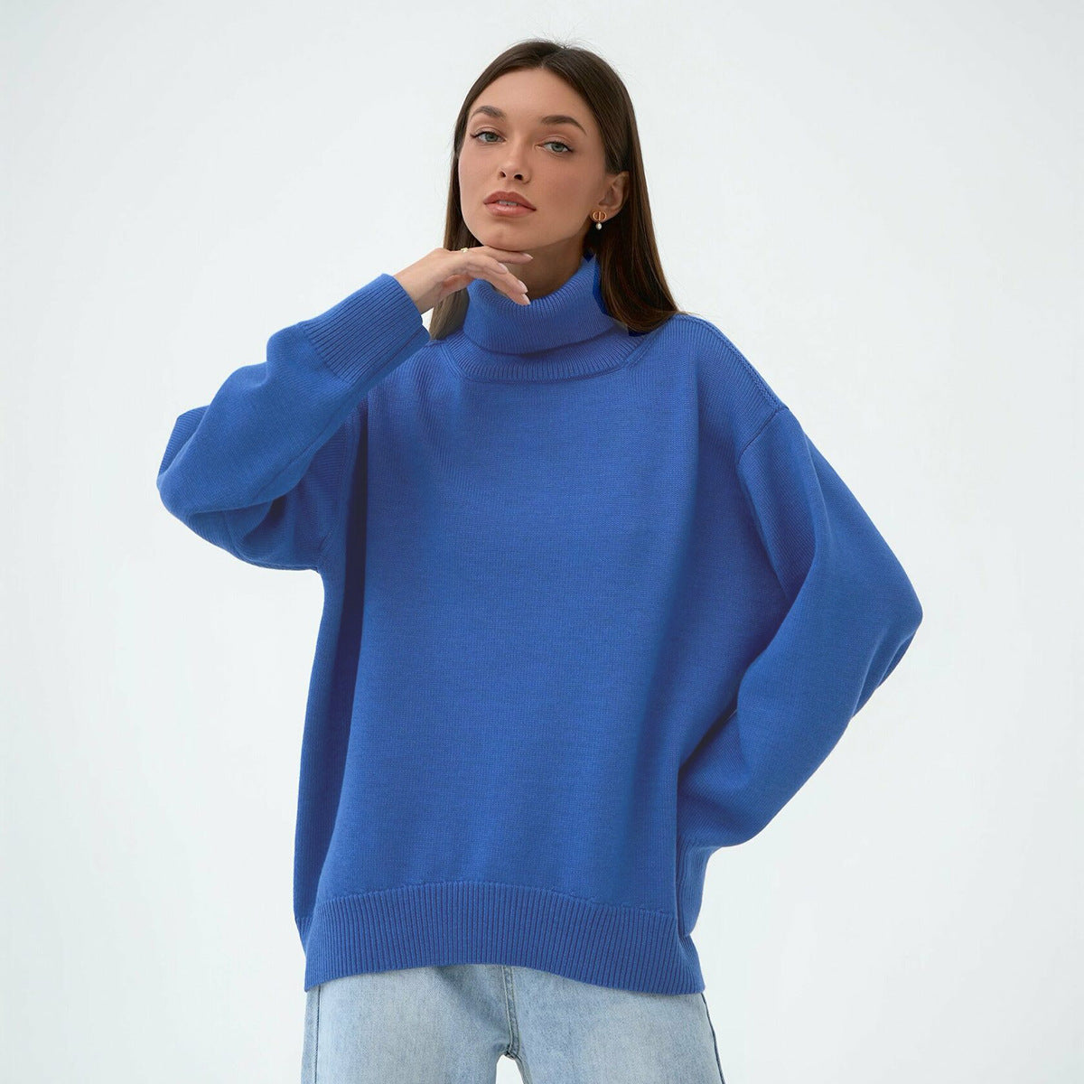 turtleneck sweater women's European, American autumn and winter loose sweater classic versatile solid color pullover sweater