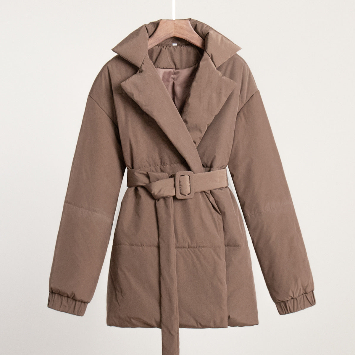 Lapel cotton clothes European and American winter new thickened and thin waist cotton clothes solid color belt cotton clothes jackets