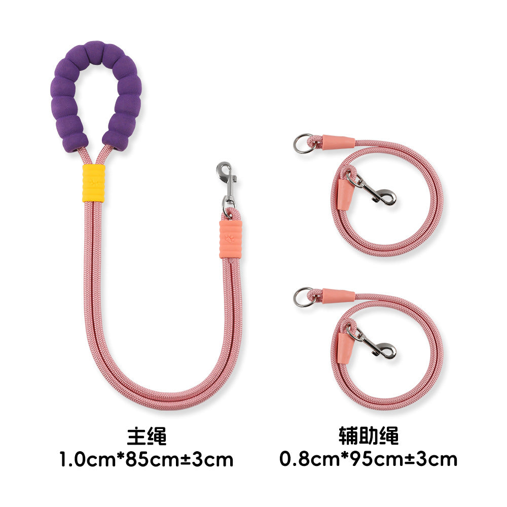Dog leash, crossbody cloud bubble foam grip contrasting color P rope, puppy out pet walking dog rope