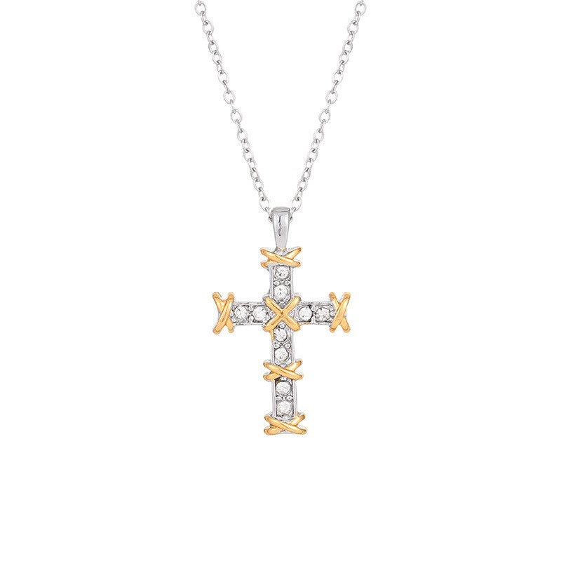 Creative and novel cross-plated 18k white gold two-color cross diamond necklace European and American XO-shaped personalized pendant