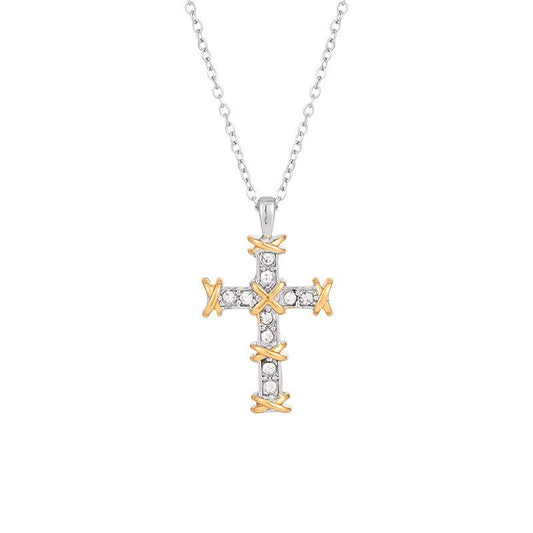Creative and novel cross-plated 18k white gold two-color cross diamond necklace European and American XO-shaped personalized pendant
