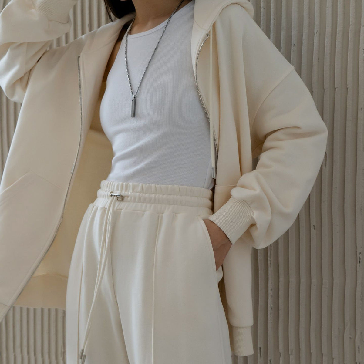 Zipper sweater set European and American autumn and winter fashion simple hoodie jacket + straight pants sweatpants  suits