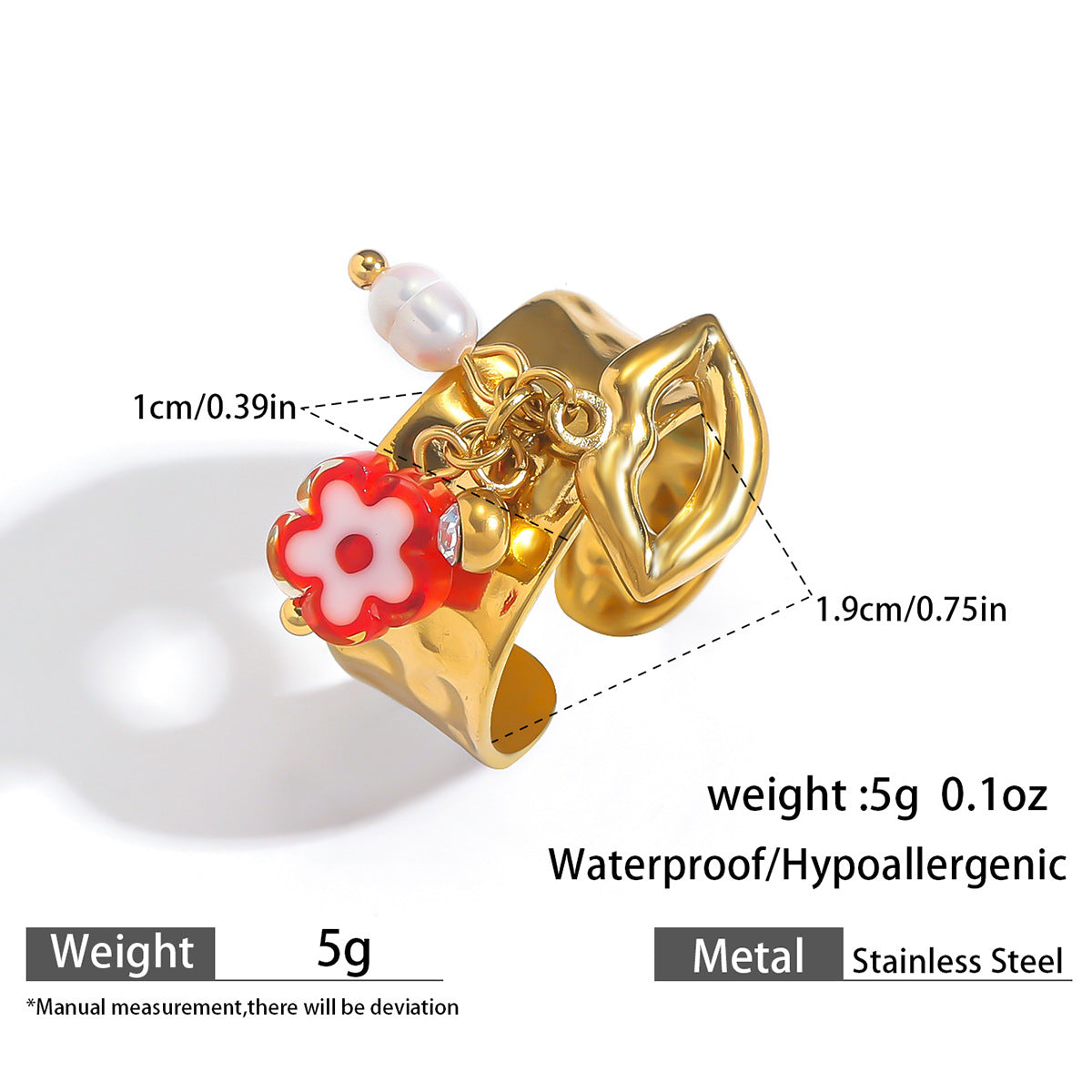 Malt European and American Stainless Steel Holiday Wind Opening Ring Conch Starfish Shell Pearl Blossom Cherry Rings Hand Jewelry